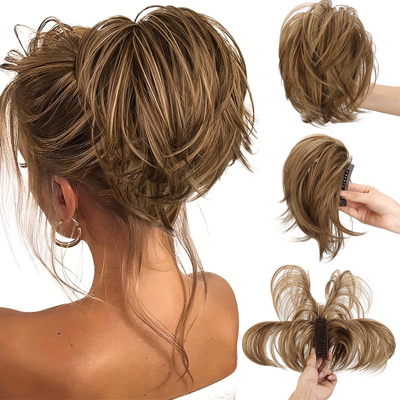 Claw Clip Messy Bun Hair Piece - Синтетический хвост на заколке-крабе, гибкий, регулируемый,